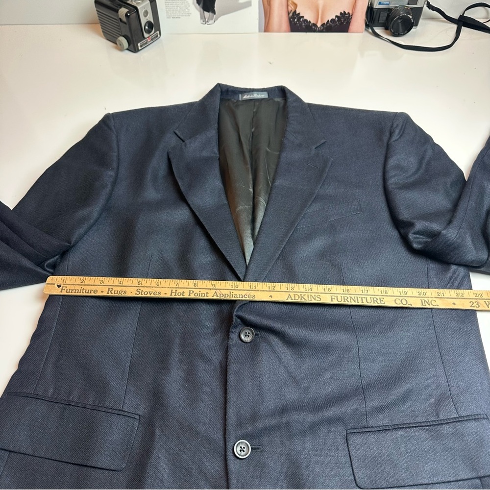 Oscar de la Renta Silk Wool Navy Blazer | Heritage Office Classic | 46L - Picture 8 of 12